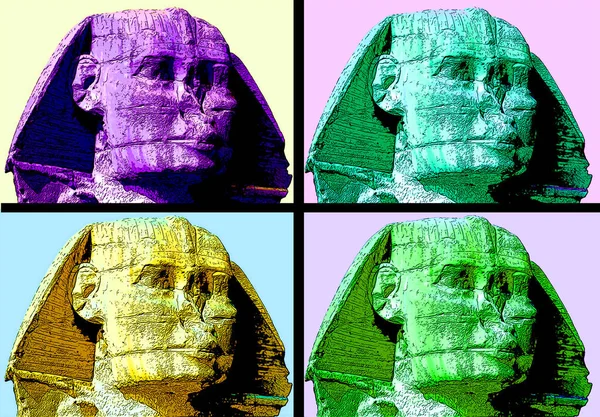 カイロEgypt 2009 エジプトスフィンクスカイロエジプトは カラースポットとイラストポップアートの背景アイコンに署名 — ストック写真