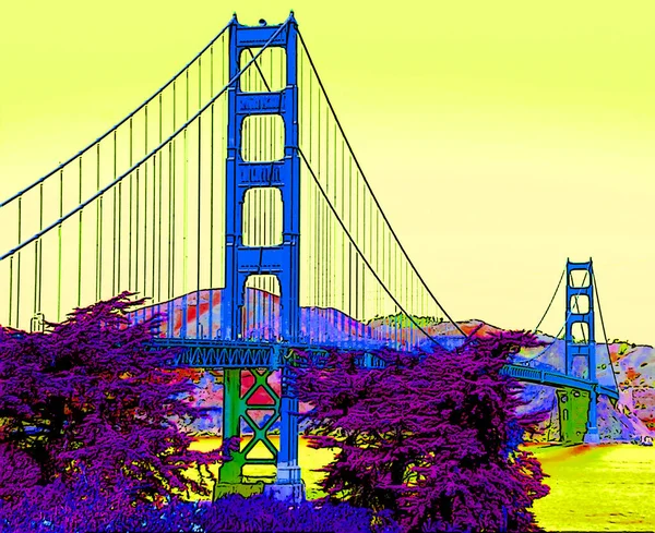 San Francisco Usa 2015 Golden Gate Bro Skylt Illustration Popkonst — Stockfoto