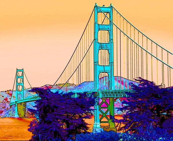 San Francisco Usa 2015 Golden Gate Brug Teken Illustratie Pop — Stockfoto
