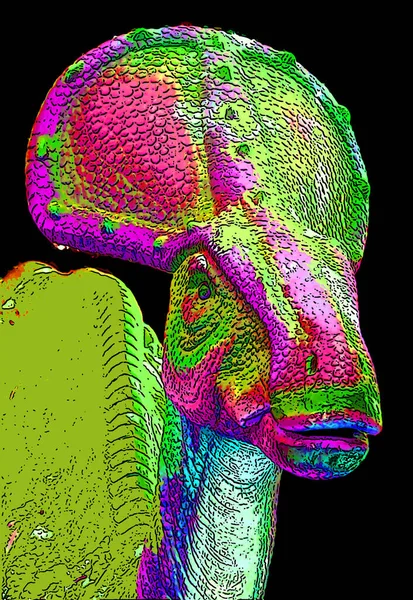 绿松石龙是一种原产于马斯特里赫特晚期白垩纪晚期 带有彩色斑点的流行艺术背景图标的羊角龙 — 图库照片