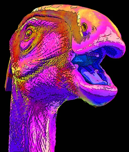拟南芥属 Parasaurolophus 是一种食草动物 生活在今天的北美 是带有彩色斑点的流行艺术背景图标 — 图库照片