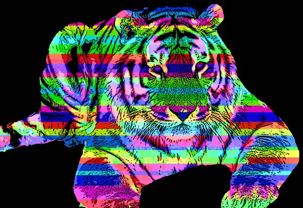 Tiger Σύμβολο Εικονογράφηση Pop Art Εικονίδιο Φόντου Έγχρωμες Γραμμές — Φωτογραφία Αρχείου