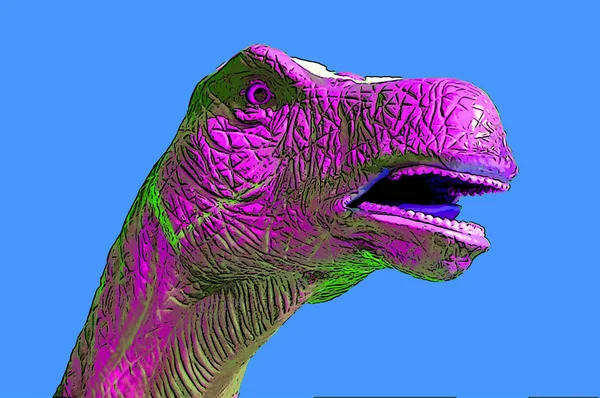 恐竜のブロントサウルスのサインイラストカラースポットとポップアートの背景アイコン — ストック写真
