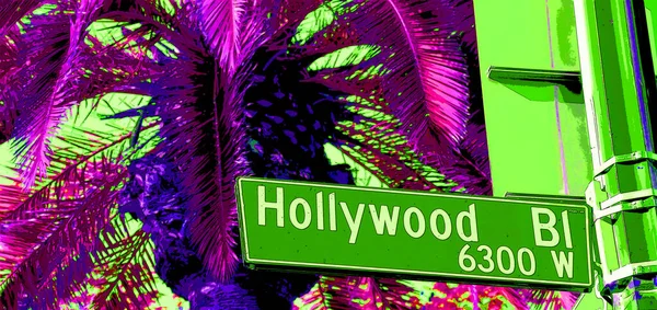 Hollywood Ηπα 2015 Hollywood Boulevard Δρόμο Πινακίδα Εικονογράφηση Pop Art — Φωτογραφία Αρχείου