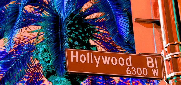 Hollywood Ηπα 2015 Hollywood Boulevard Δρόμο Πινακίδα Εικονογράφηση Pop Art — Φωτογραφία Αρχείου