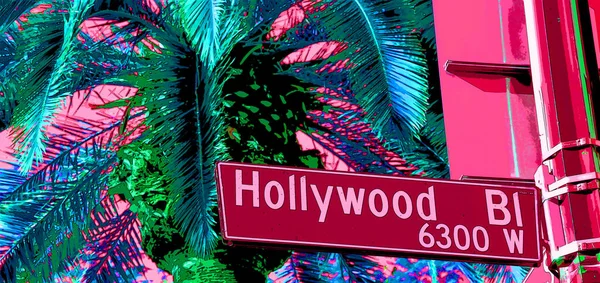 Hollywood Usa 2015 Hollywood Boulevard Street Sign Illustration Pop Art — Photo