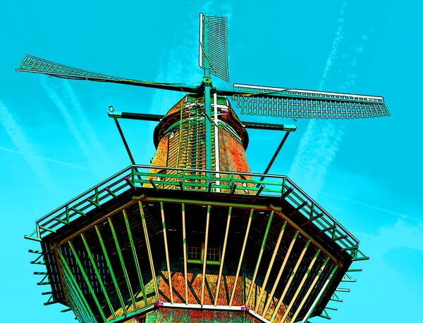 アムステルダムオランダ2015年10月1日 Zeeburgerdijk ゼーブルゲルディク で水の上に佇むアムステルダム唯一の風車醸造所 Brouwerij の巨大なブレードを振り回す Ijサインイラストポップアートの背景アイコン — ストック写真