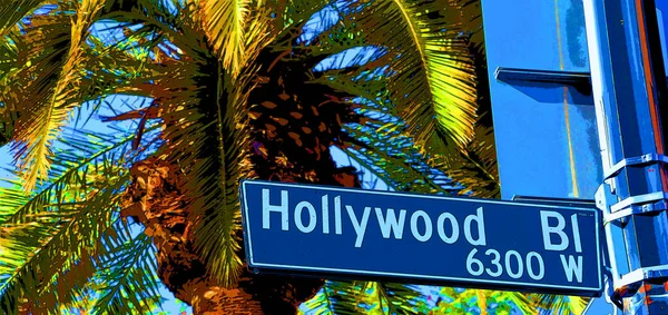 Hollywood Usa 2015 Hollywood Körút Tábla Illusztráció Pop Art Háttér — Stock Fotó