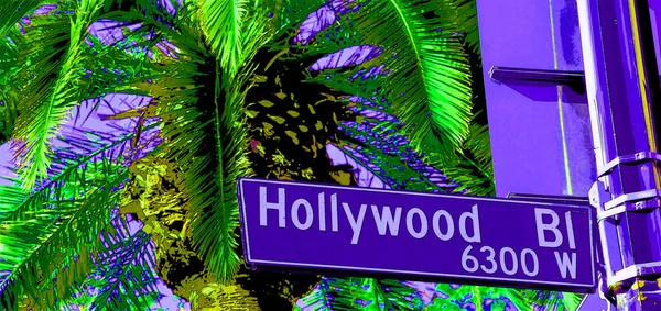 Hollywood Usa 2015 Hollywood Boulevard Street Sign Illustration Pop Art — Photo