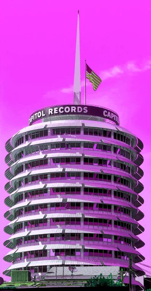 Los Ángeles Usa Abril 2015 Capitol Records Tower Sign Illustration —  Fotos de Stock