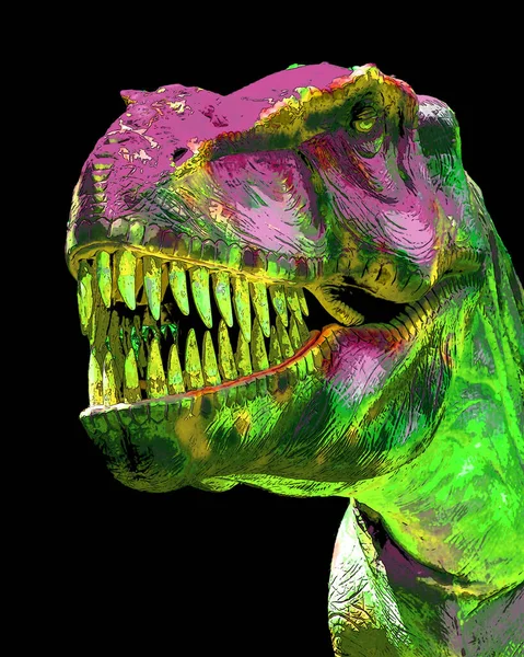 霸王龙是一种大型脚类恐龙属 霸王龙 Tyrannosaurus Rex 霸王龙 Rex 是最具有代表性的兽脚类符号之一 是一种带有彩色斑点的流行艺术背景图标 — 图库照片