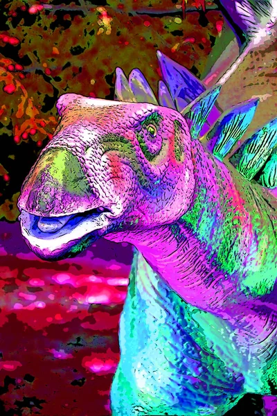 ステゴサウルスの屋根 トカゲは ジュラ紀後期の草食性の4本足の装甲恐竜の属で カラースポットのイラストポップアートの背景アイコンに署名しています — ストック写真