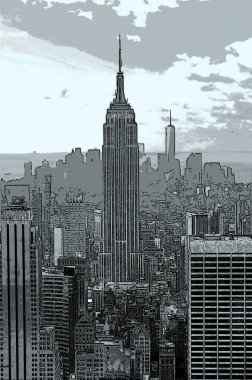 NEW YORK CITY, New York - 10: 23 2013: Midtown and the Empire State Building imzalı, renkli pop-art arkaplan simgesi