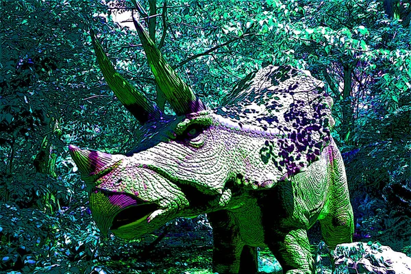 トリケラトプス Triceratops 白亜紀後期のマーストリヒト期後期に初めて現れた草食性のシャモサウルス科のセラトシド恐竜の絶滅種である — ストック写真