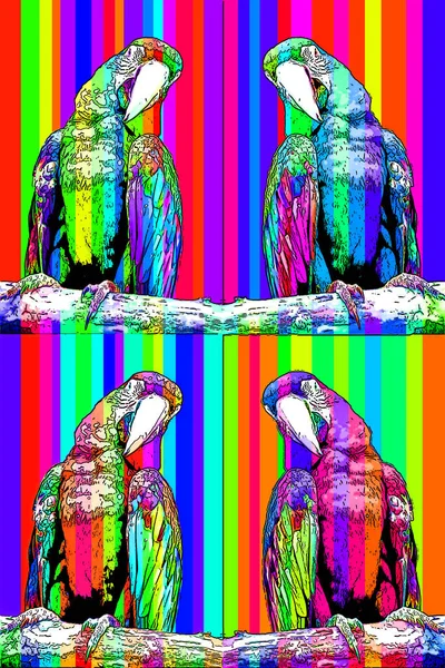 Scarlet Macaw Ara Macao 标志着带有色斑的流行艺术背景图标 — 图库照片