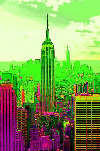 New York City 2013 Midtown Empire State Building Tekenen Illustratie — Stockfoto