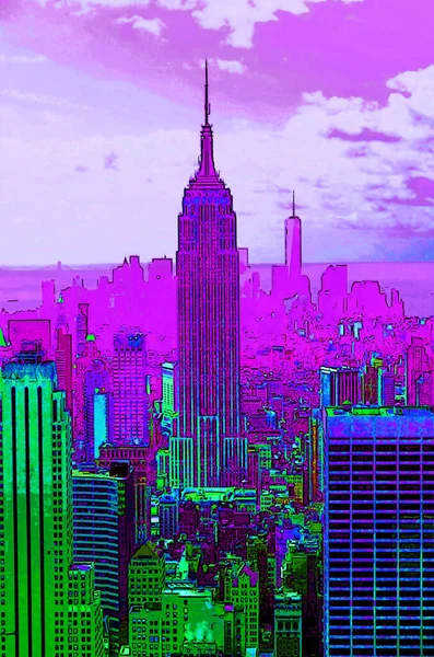 纽约州纽约市 2013年10月23日 市中心和帝国大厦标志 用生动的色彩展示流行艺术背景图标 — 图库照片