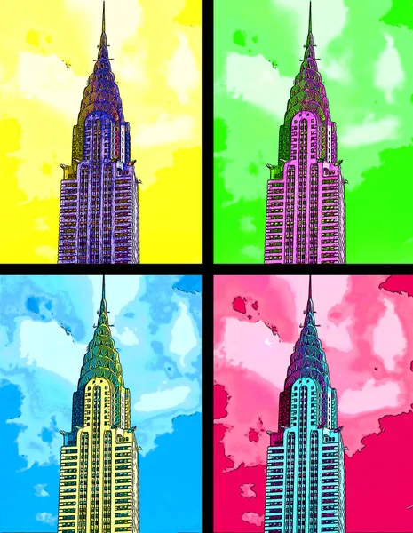 ニューヨーク米国 2013年5月14日 クライスラービルの看板イラスト ポップアートの背景アイコンとカラースポット — ストック写真