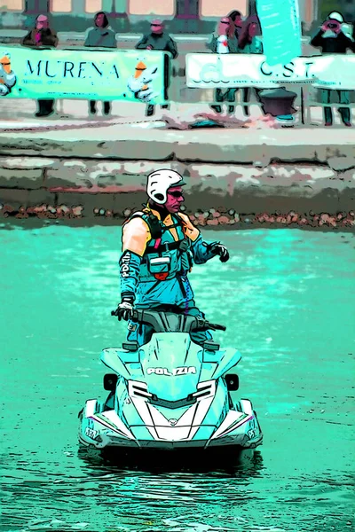 Trieste Italy 2019 Итальянская Морская Полиция Патрулирует Водные Мотоциклы Охраняют — стоковое фото