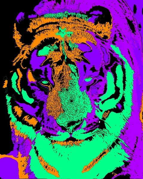 Tiger Tecken Illustration Pop Art Bakgrund Ikon Med Färg Fläckar — Stockfoto