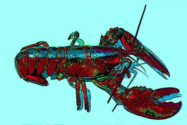 龙虾或螃蟹标志图为带有色斑的流行艺术背景图标 — 图库照片