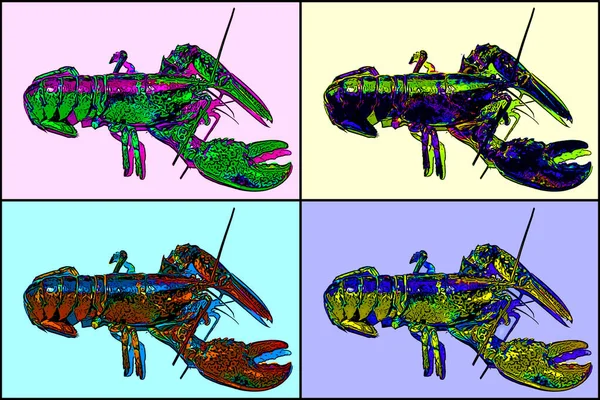Иллюстрация Знака Лобстера Раков Иконка Поп Арта Цветовыми Пятнами — стоковое фото