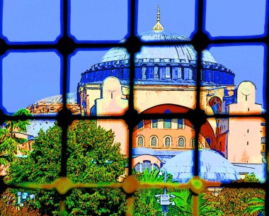 ISTANBUL TURKET - Ekim 04 2013: Sultanahmet Meydanı arkaplan ikonu Aya Sofya Katedrali 'nin güzel bir görüntüsü