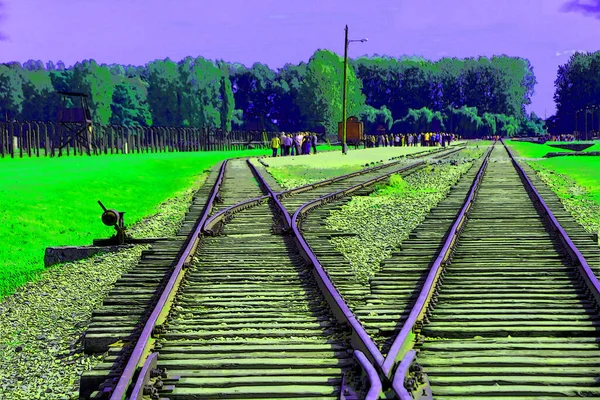 Auszchwitz Birkenau Lengyelország Auschwitz Koncentrációs Tábor Jel Illusztráció Pop Art — Stock Fotó