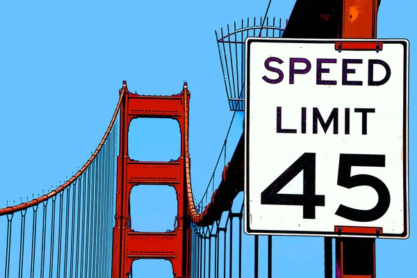 San Francisco Usa 2015 Goldene Torbrücke Mit Tempolimit Schild Illustration — Stockfoto