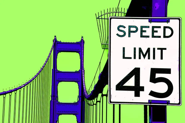 San Francisco Usa 2015 속도제한 표지판 아이콘 게이트 브리지 — 스톡 사진