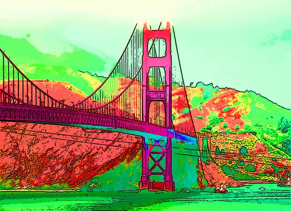San Francisco Usa 2015 Goldene Torbrücke Zeichen Illustration Pop Art — Stockfoto