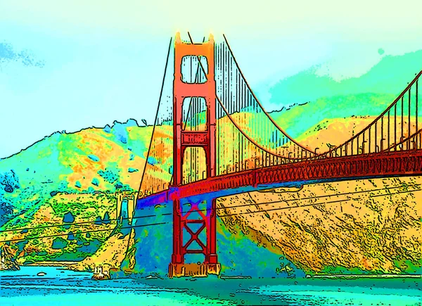 San Francisco Usa 2015 Golden Gate Bro Skylt Illustration Popkonst — Stockfoto