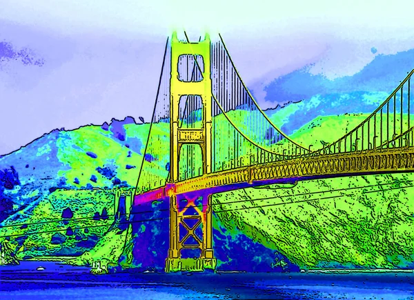 San Francisco Usa 2015 Goldene Torbrücke Zeichen Illustration Pop Art — Stockfoto