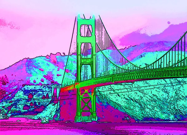 San Francisco Usa 2015 Golden Gate Bridge Sign Illustration Pop — Φωτογραφία Αρχείου