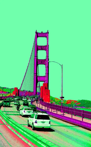 San Francisco Usa 2015 Altın Geçit Köprüsü Işareti Çizimi Renk — Stok fotoğraf