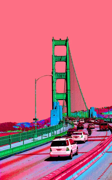 San Francisco Usa 2015 Golden Gate Brug Teken Illustratie Pop — Stockfoto