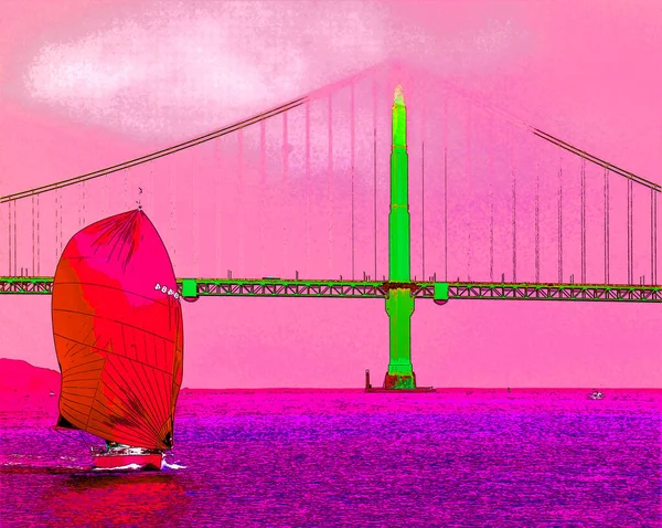 San Francisco Usa 2015 Golden Gate Brug Teken Illustratie Pop — Stockfoto