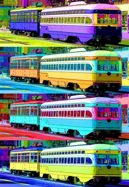 San Francisco Usa April Historiska Gatubilar Som Transporterar Passagerare Kommer — Stockfoto