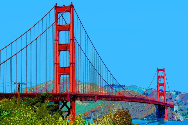 San Francisco Usa 2015 Goldene Torbrücke Zeichen Illustration Pop Art — Stockfoto