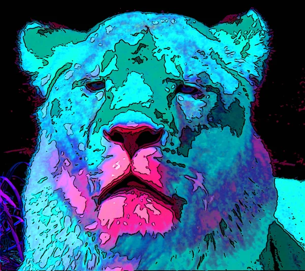 Lejonskylt Illustration Pop Art Bakgrund Ikon Med Levande Färgfläckar — Stockfoto