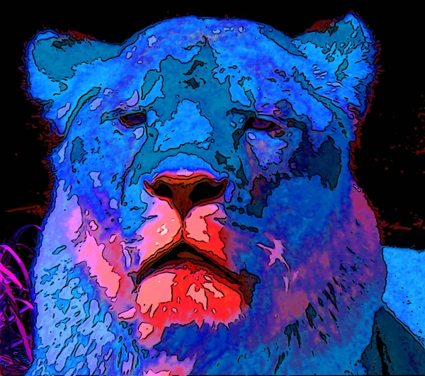 Lejonskylt Illustration Pop Art Bakgrund Ikon Med Levande Färgfläckar — Stockfoto