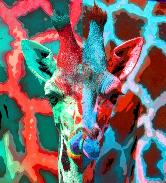 Иллюстрация Знака Жирафа Иконка Поп Арта Цветными Пятнами — стоковое фото