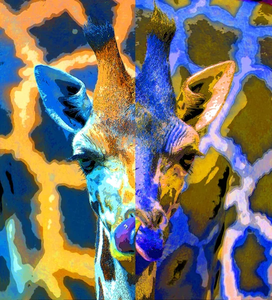 Giraff Tecken Illustration Pop Art Bakgrund Ikon Med Färg Fläckar — Stockfoto