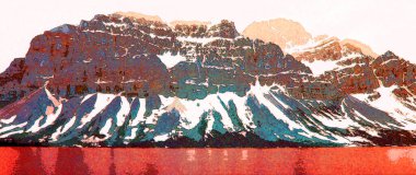 Rocky Dağları manzara tabelaları renk lekeli pop-art arkaplan simgesi