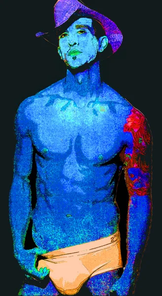 Ontario 2006 Young Man Model 带有色斑的流行艺术复古符号背景图标 — 图库照片