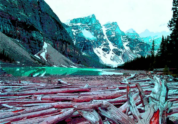Rocky Mountains Landschap Teken Illustratie Pop Art Achtergrond Pictogram Met — Stockfoto