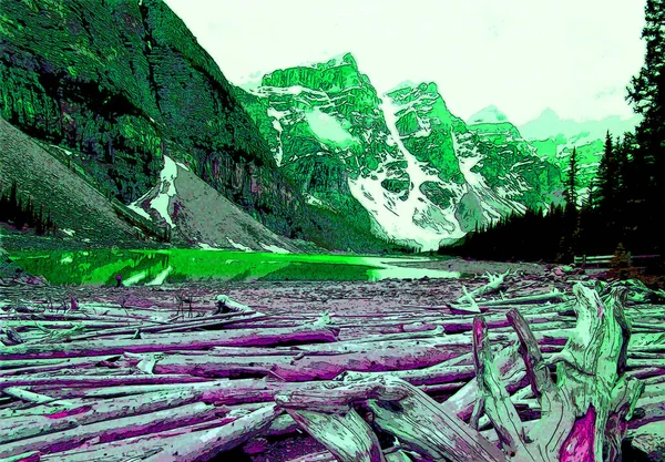 Rocky Góry Krajobraz Znak Ilustracja Pop Art Tło Ikona Kolorowymi — Zdjęcie stockowe