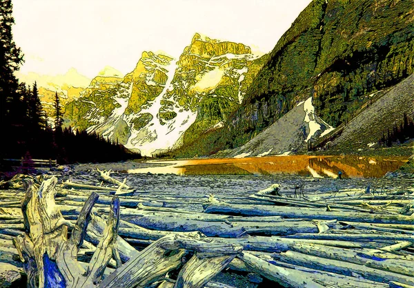 Иллюстрация Пейзажа Скалистых Гор Иконка Цветовыми Пятнами — стоковое фото