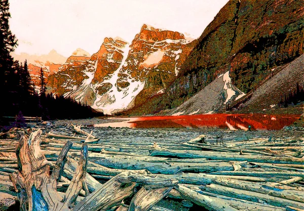 Rocky Góry Krajobraz Znak Ilustracja Pop Art Tło Ikona Kolorowymi — Zdjęcie stockowe