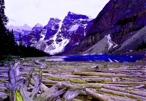 Rocky Mountains Landschap Teken Illustratie Pop Art Achtergrond Pictogram Met — Stockfoto